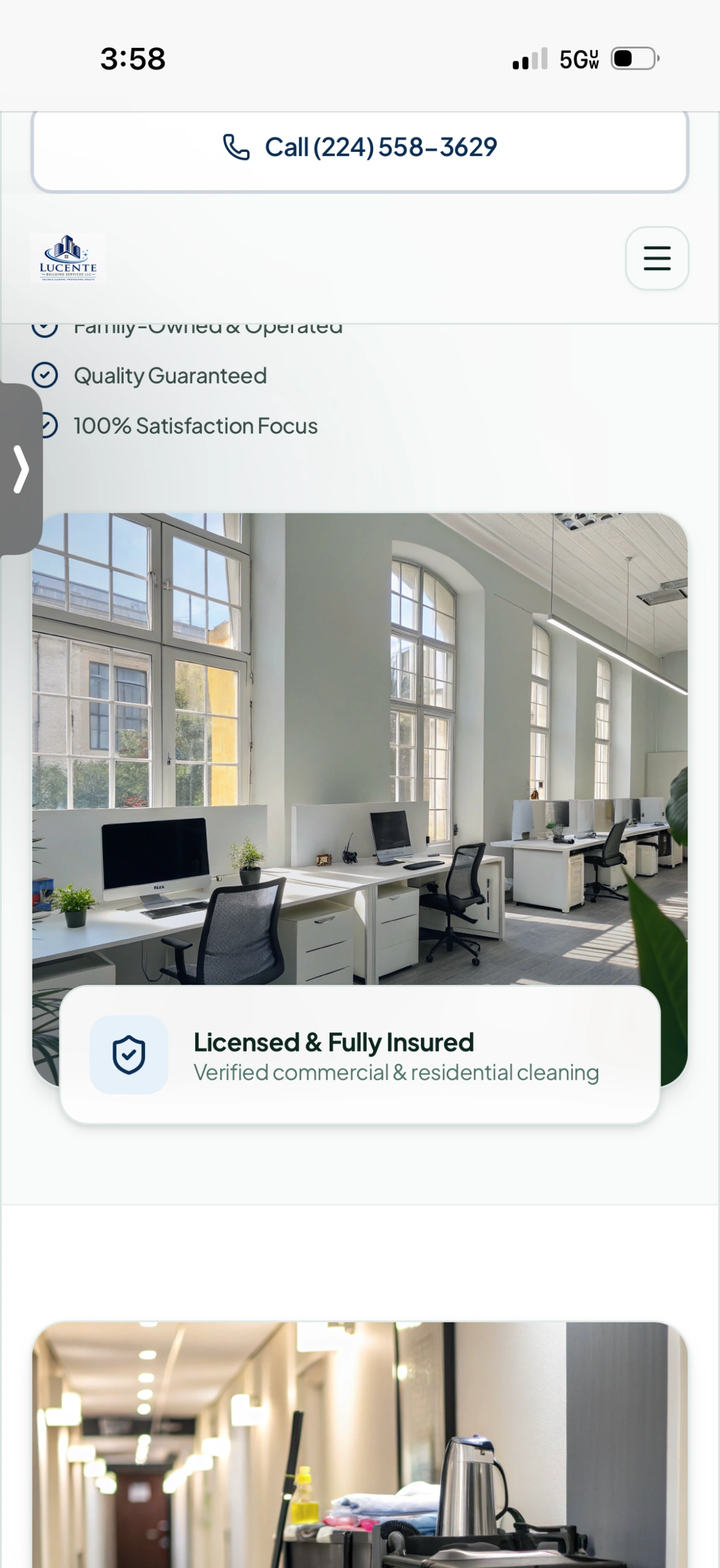 Modern, pristine sunlit office workspace maintained by Lucente Building Services